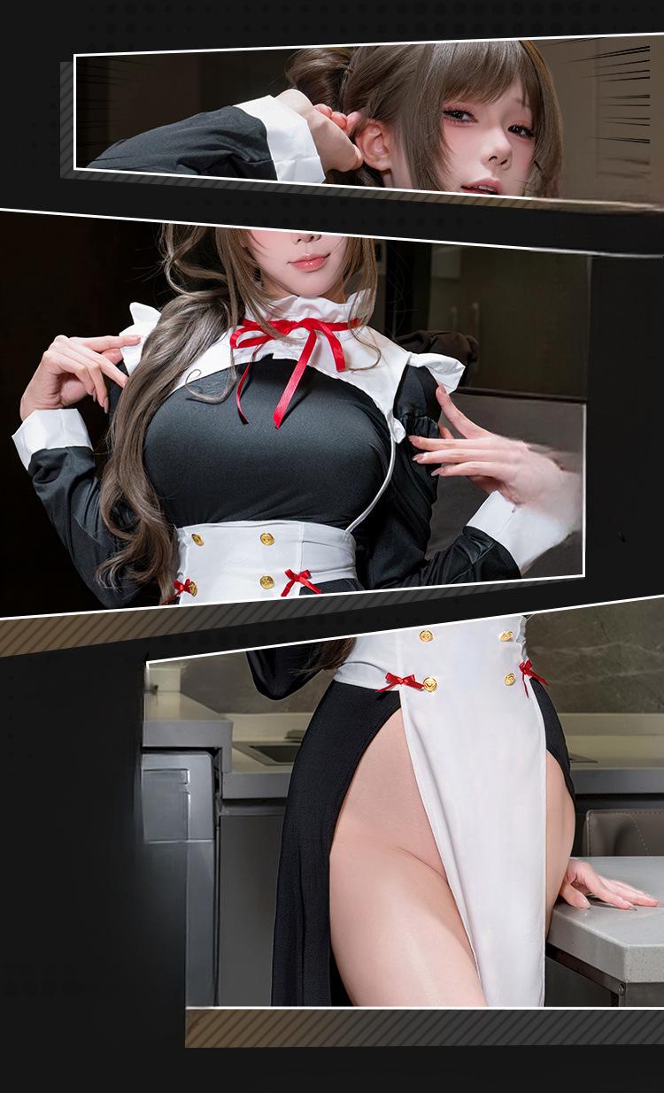 Midnight Muse Maid Lingerie Set with White Thigh-High Stockings