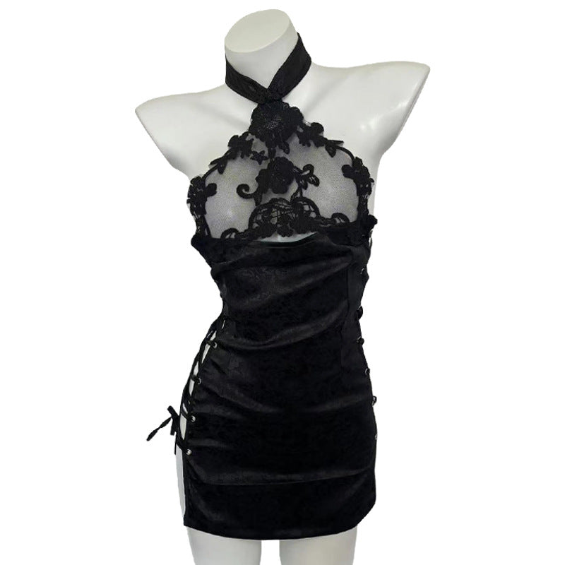 After Dark Lace-Up Halter Lingerie Dress