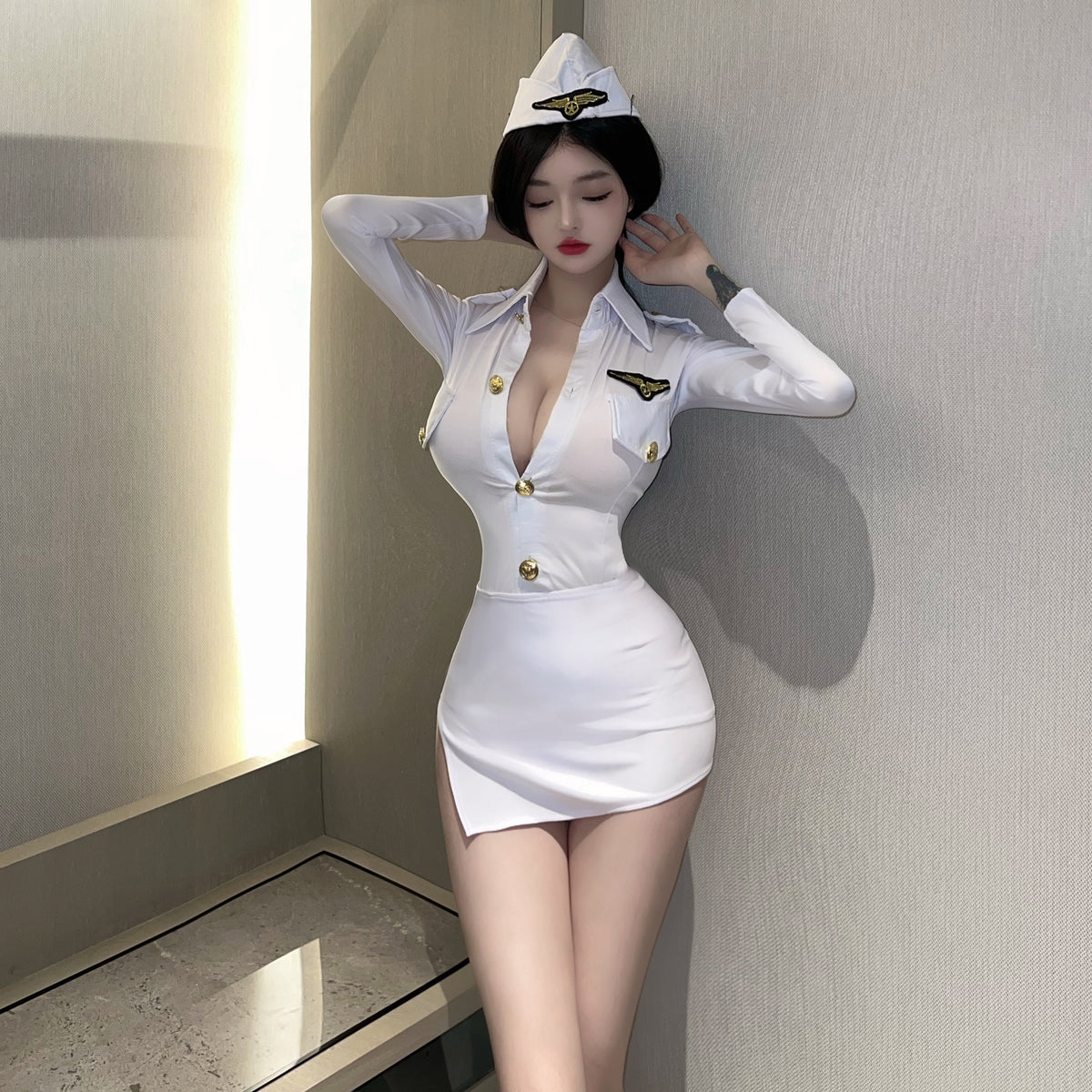 First Class White Flight Attendant Lingerie Dress