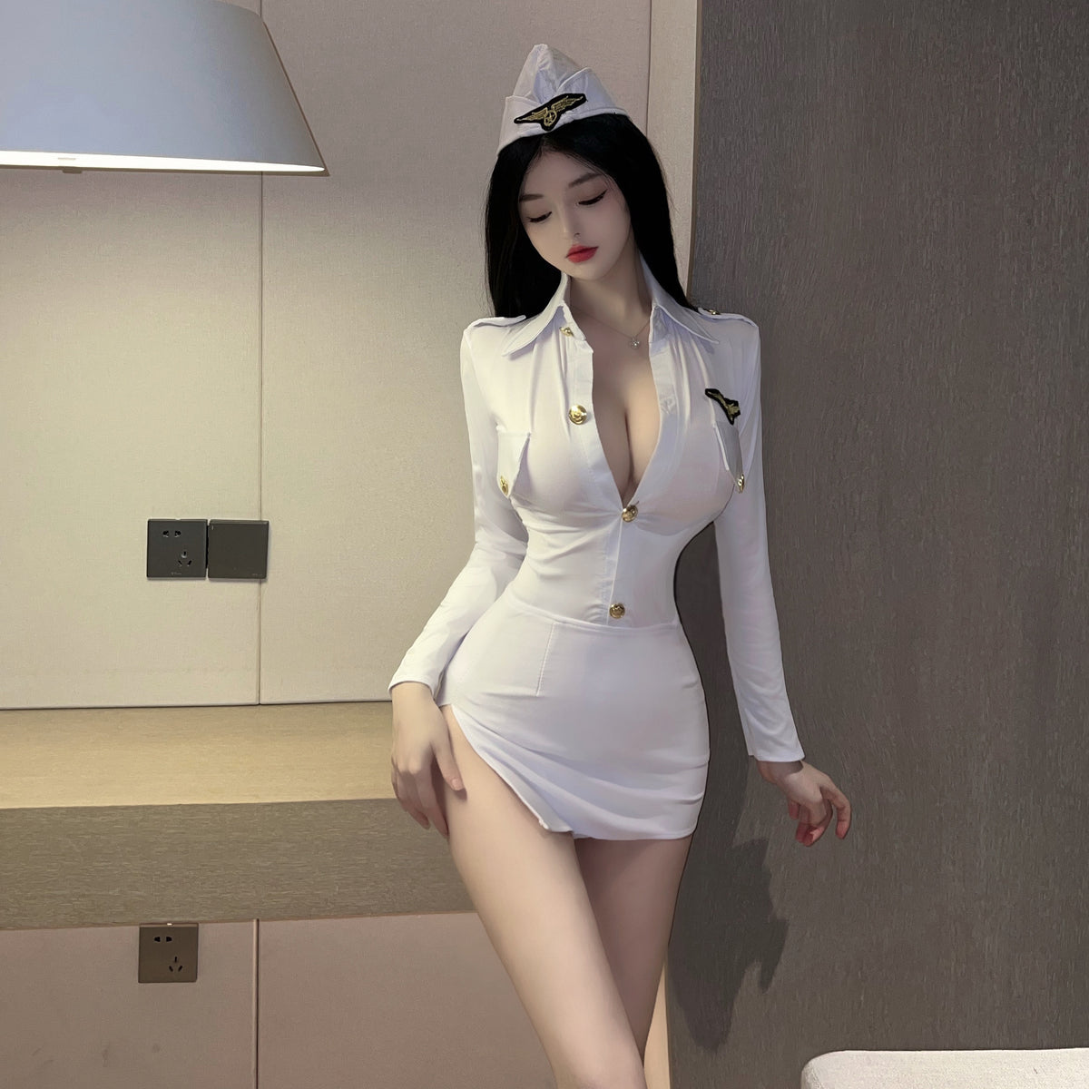 First Class White Flight Attendant Lingerie Dress