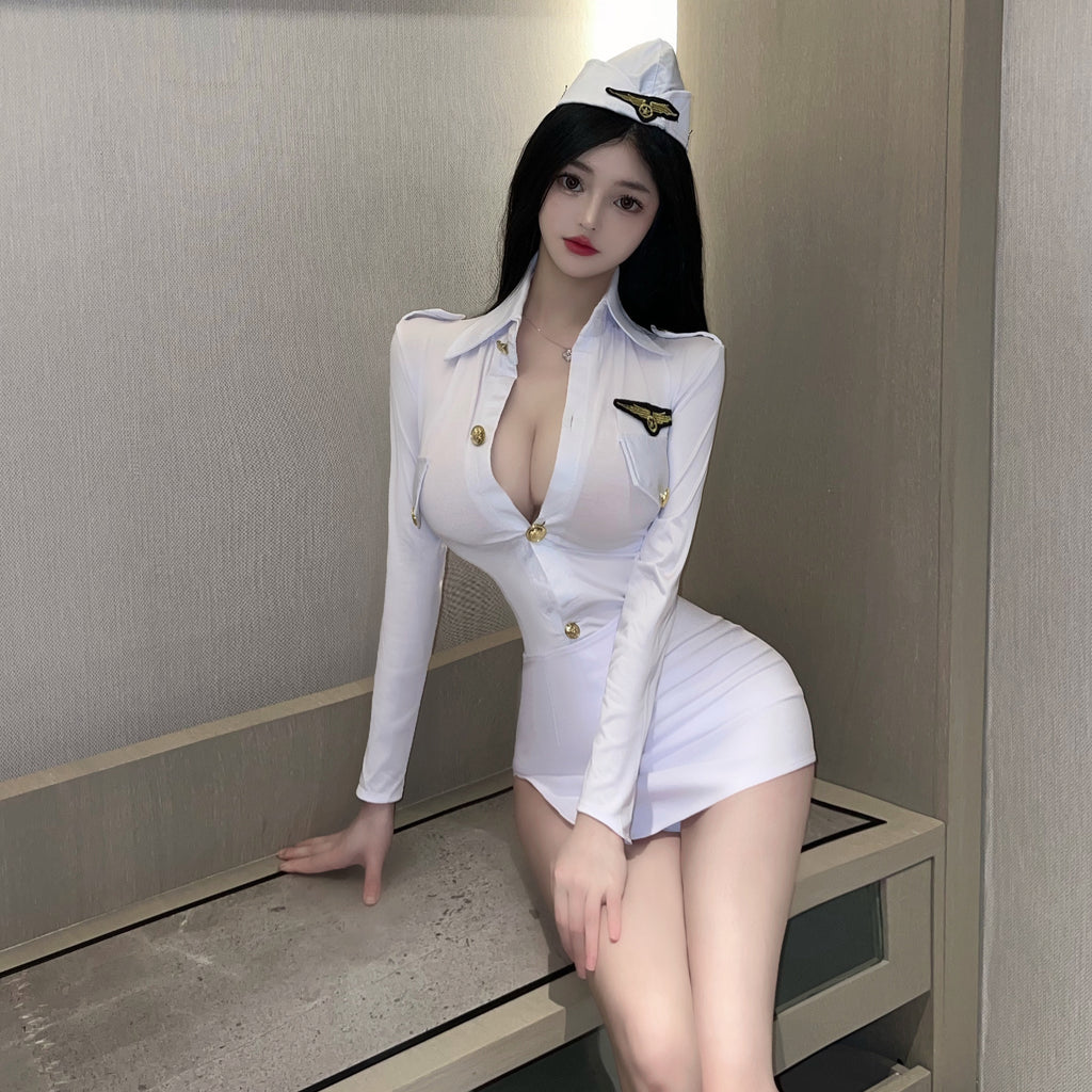 First Class White Flight Attendant Lingerie Dress