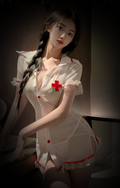 White Nurse-Inspired Lingerie Dress & Stockings Set