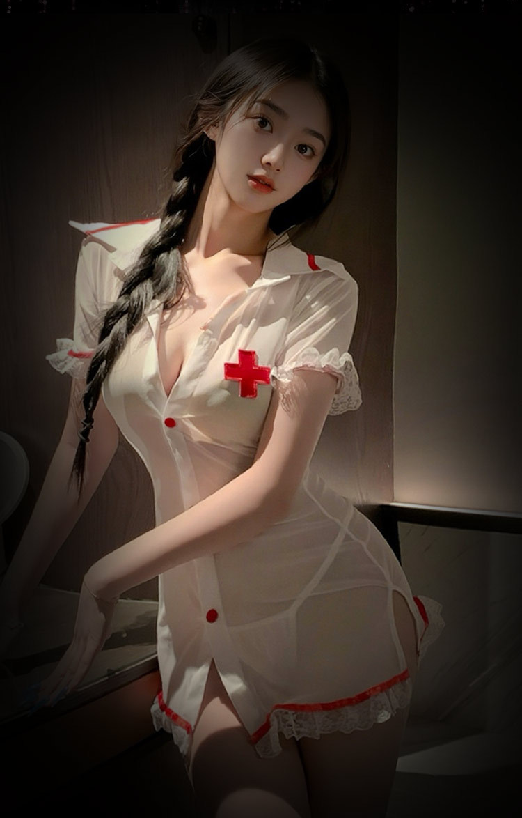 White Nurse-Inspired Lingerie Dress & Stockings Set