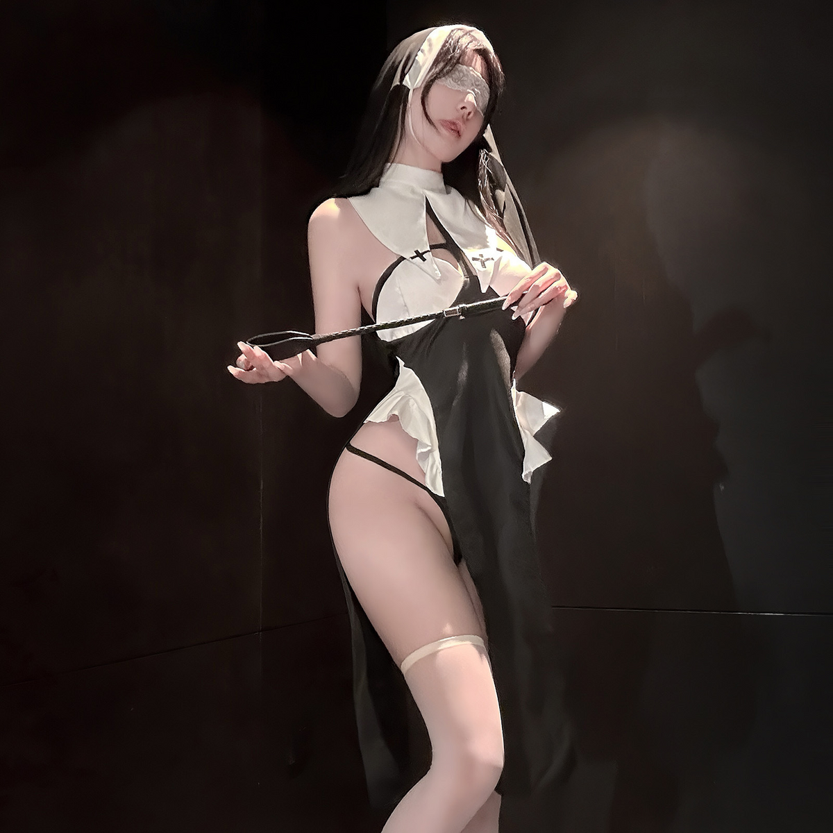 Midnight Habit Nun Lingerie Set with White Stockings
