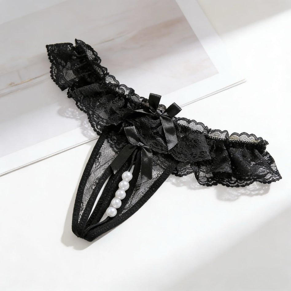 Midnight Muse Pearl-Detail Lace Thong