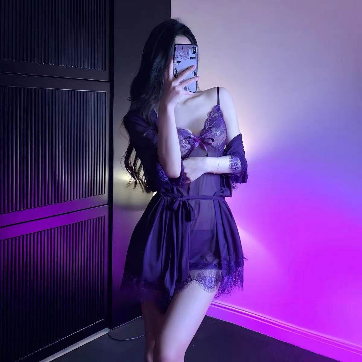 Midnight Bloom Plus Size Lace Chemise – Purple