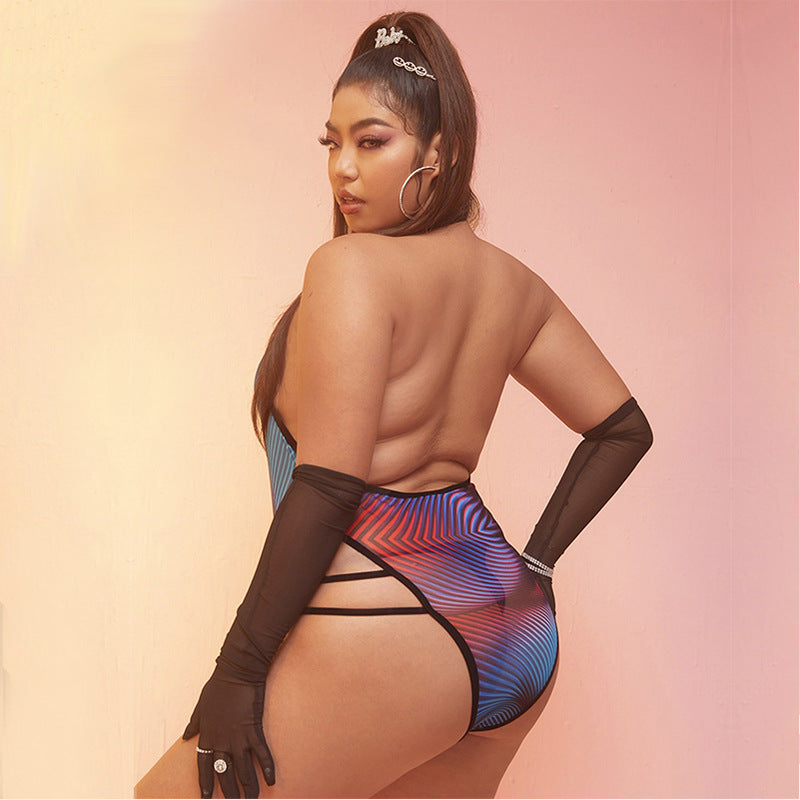 After Dark Plus Size Printed Lace-Up Bodysuit