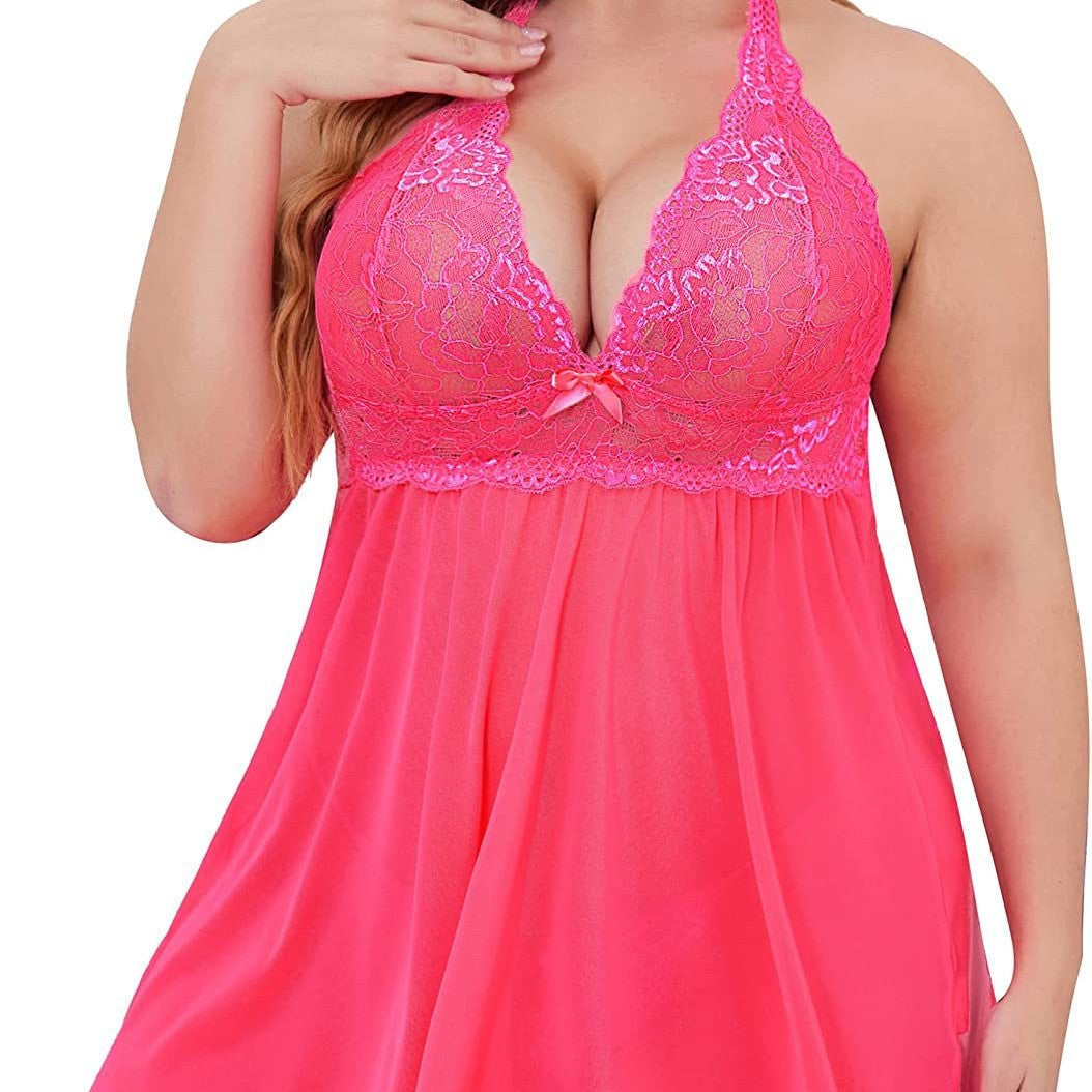 Plus Size Lace & Mesh Babydoll Lingerie