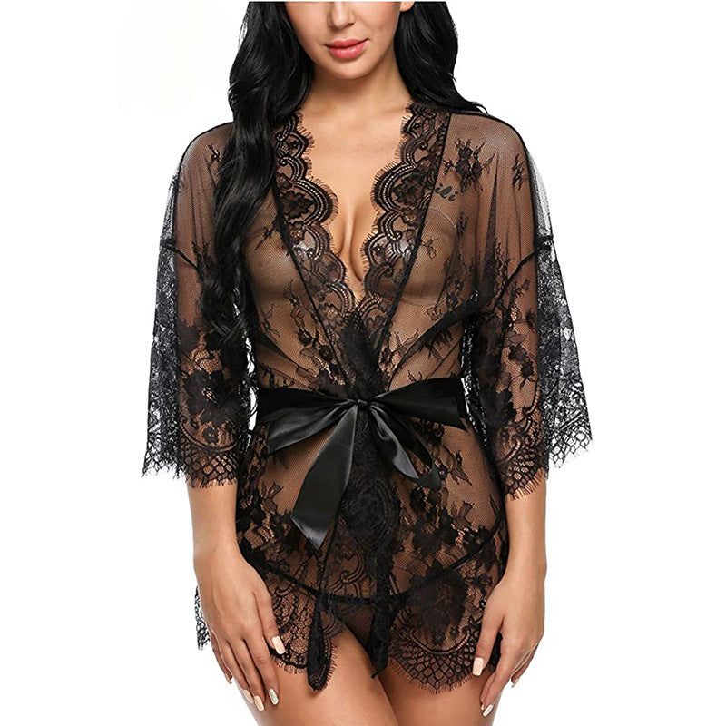Midnight Romance Plus Size Lace Lingerie Robe