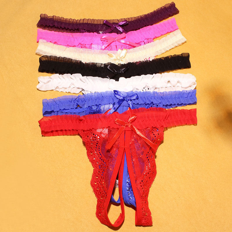 Lace open crotch thong – all 7 colors flat lay