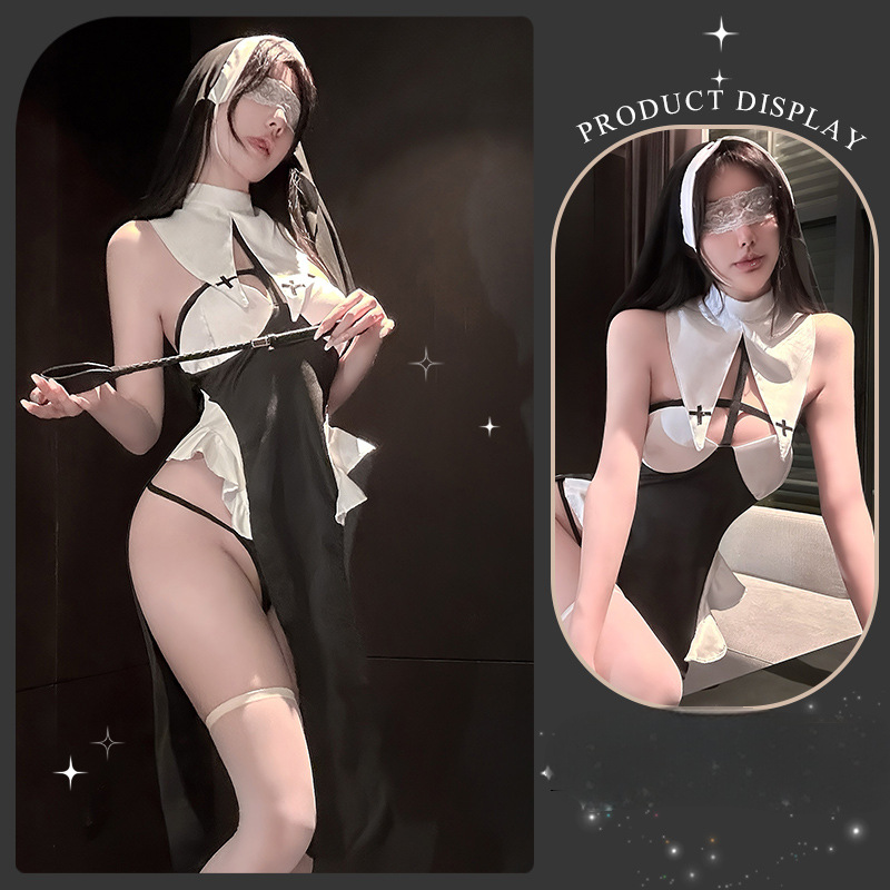 Midnight Habit Nun Lingerie Set with White Stockings