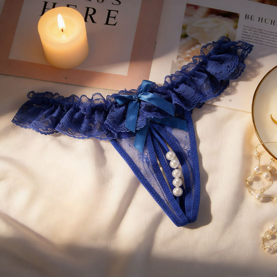 Midnight Muse Pearl-Detail Lace Thong