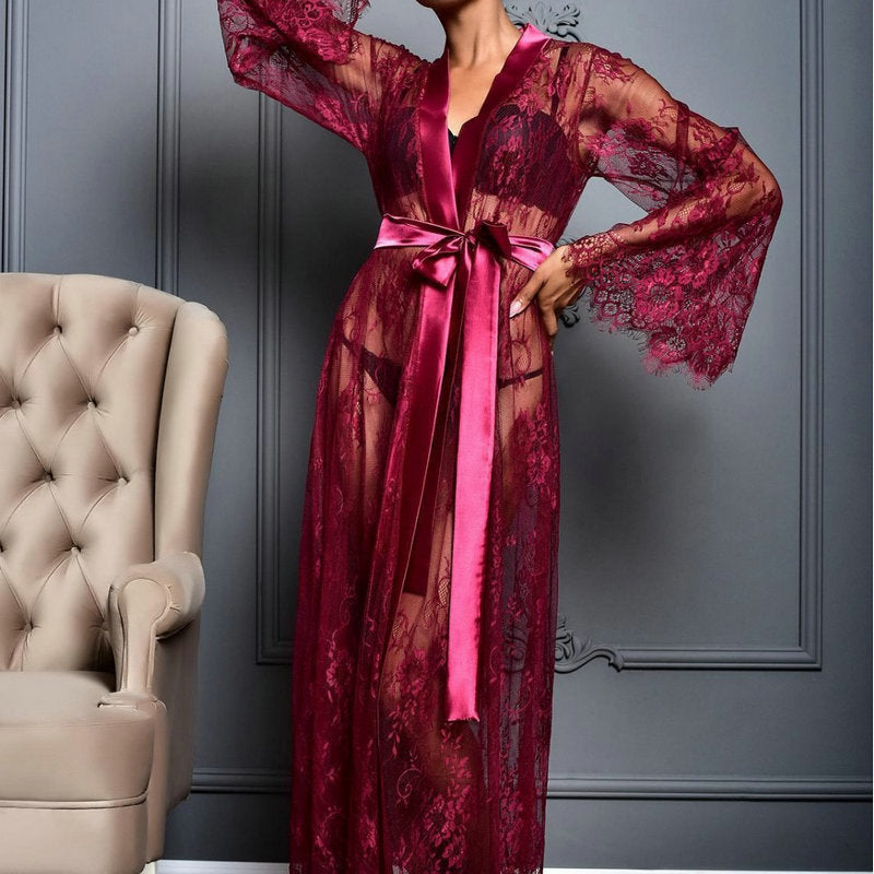 After Dark Plus Size Sheer Lace Lingerie Robe