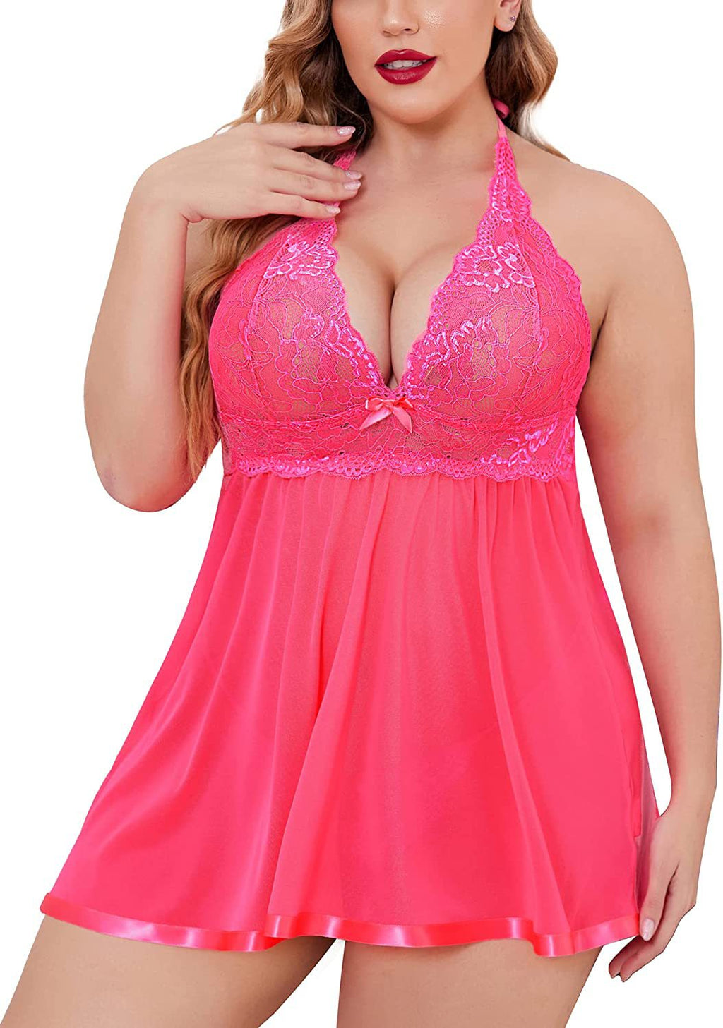 Plus Size Lace & Mesh Babydoll Lingerie